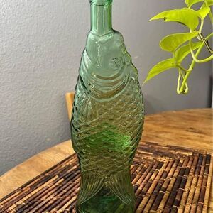 Fish Shaped Wine Bottle Green Glass Italy